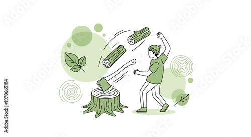 Wood Chopping Lumberjack Outdoor Activity Forest Scene