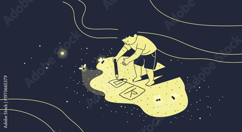 Young Artist Creates Dreamlike Scenes Under Starlit Night Sky