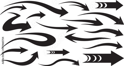 Collection of various black arrows on white background directions