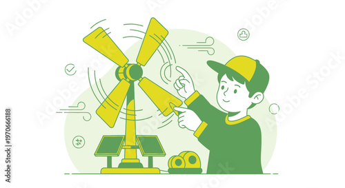 Young Explorer Discovers Renewable Wind Energy Power Source