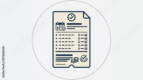 Business Invoice Icon with Calendar and Check Mark
