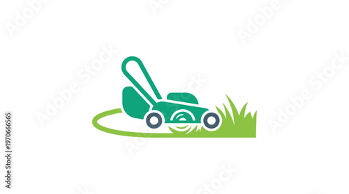 Lawn Mower Logo with Green Grass and Path