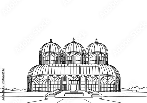 Curitiba Botanical Garden Greenhouse Monoline Skyline Background
