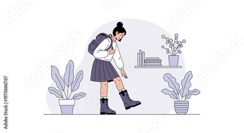 Young Girl With Backpack Getting Ready For School or Adventure