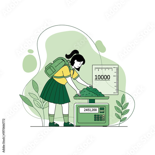 Young Girl Weighing Organic Produce For Sustainable Agriculture Education