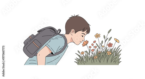 Young Person Enjoying Nature's Fragrance Backpack Adventures