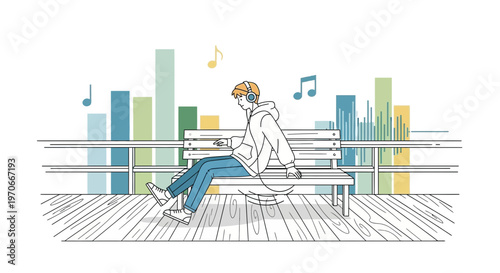 Young Person Enjoys Music Through Headphones While Relaxing Outdoors