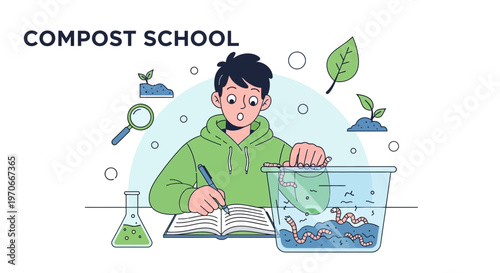 Young Student Engaged in Worm Composting Education Experiment