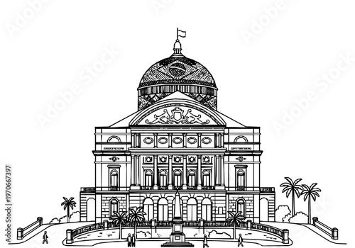 Manaus Amazon Theatre Opera House Monoline Skyline Silhouette