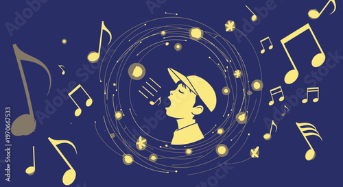 Young Talent Expressing Melodies Through Music Notes And Light Trails