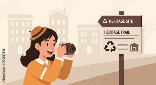 Young Tourist Captures Memories Exploring Heritage Trail