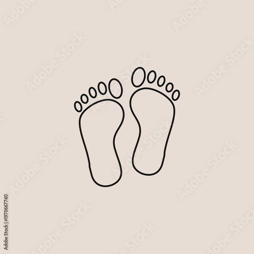 Simple line art of two baby feet. Soft beige background. Elegant minimal design. Perfect for parenting or wellness themes. Cute and innocent feel. Ideal for baby products or travel guides
