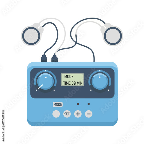 TENS Unit Muscle Stimulator Vector Illustration, Portable Electronic Physiotherapy Device for Pain Relief and Rehabilitation Therapy, Medical Equipment Icon