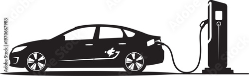 Electric car charging at a station in a clean environment