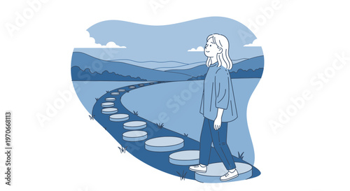 Young Woman Walking A Scenic Path Toward A Brighter Future