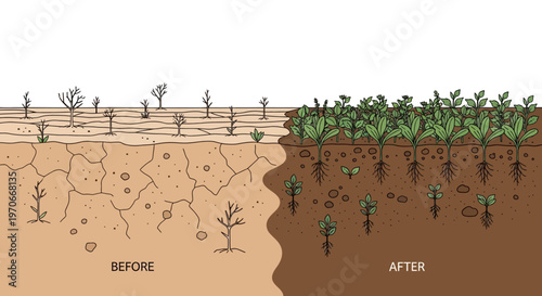 Soil erosion prevention and plant growth illustration