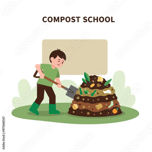 Youthful Enthusiast Engages with Nutrient Rich Compost Formation