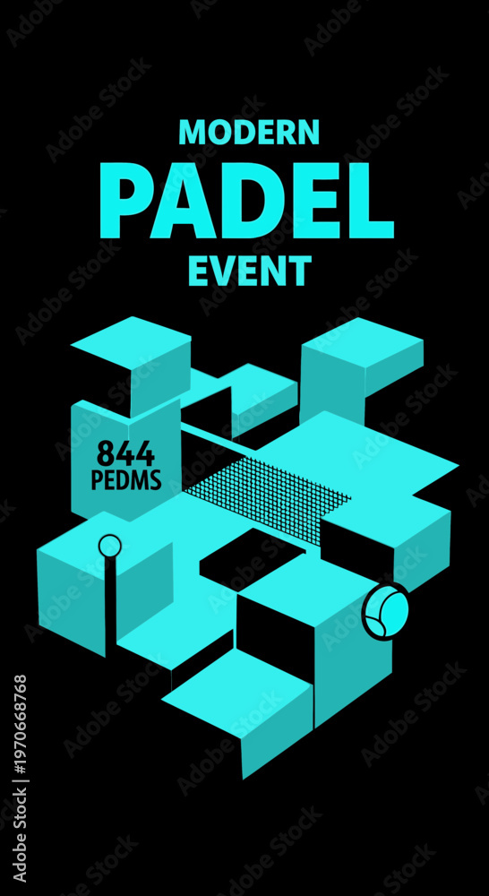 Fototapeta premium Modern Padel Event Graphic Design Featuring Geometric Shapes and Text on Black Background