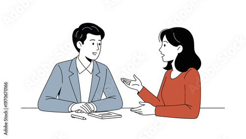 Business Meeting: Man and Woman Discussing Ideas at Office Table