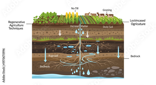 Regenerative Agriculture Techniques Diagram: An insightful diagram showcases the techniques of regenerative agriculture and its positive impact on the environment.