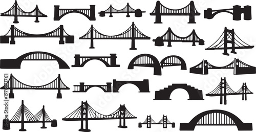 Collection of various bridge silhouettes and iconic structures
