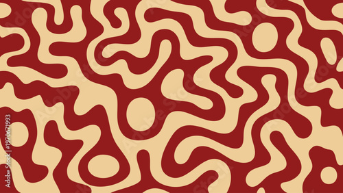 Abstract pattern with flowing organic shapes in red and beige tones