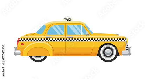 Yellow Taxi Car Side View Illustration.