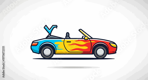 Colorful cartoon convertible sports car.