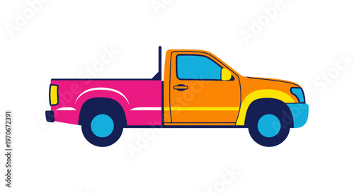 Colorful Pickup Truck Side View.