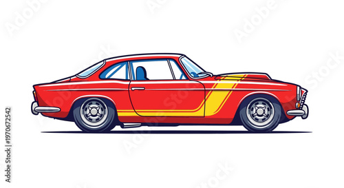 Vintage Red Sports Car Side View.