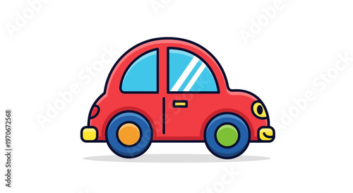 Red Cartoon Car Side View.