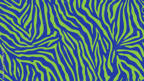 Abstract zebra stripes in vibrant green and blue colors