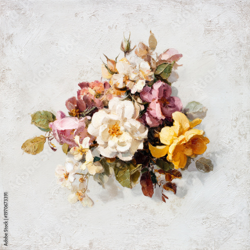 Colorful Roses Bouquet On White Background For Floral Design Concepts