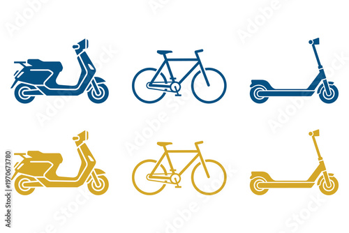 Urban Micro Mobility Transport Icons featuring Electric Scooter Bicycle and Motorbike Graphics