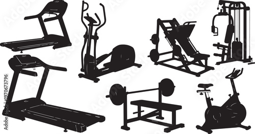 Gym equipment silhouettes for fitness and exercise motivation