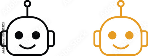 black and orange robot heads with smiling faces