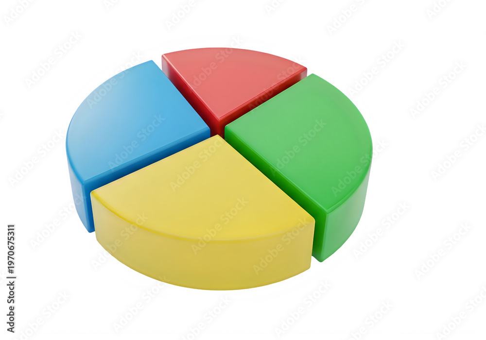 Obraz premium A three dimensional colorful pie chart graphic with four distinct slices for business reporting
