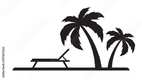 Relaxing Beach Escape with Palm Trees and Lounge Chair.