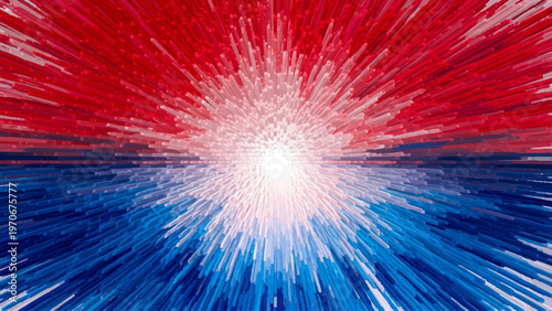 Abstract explosion of red white and blue radiating light and color
