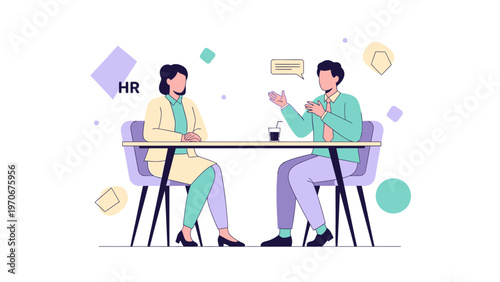 HR professional interviewing candidate, business meeting, office conversation, job interview