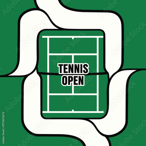 Modern Tennis Open Event Graphic Design With Stylized Court