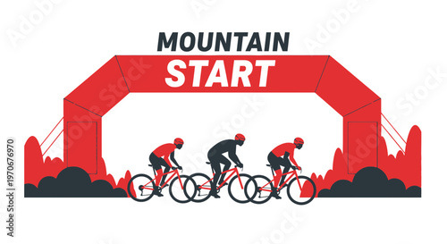 Mountain Bike Race Start Arch With Cyclists Ready To Compete Sport Theme