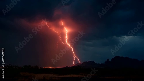 Dramatic Lightning Strikes Over Desert Landscape