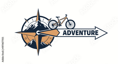 Mountain Bike Adventure Symbol With Compass Rose Directing You To The Outdoors