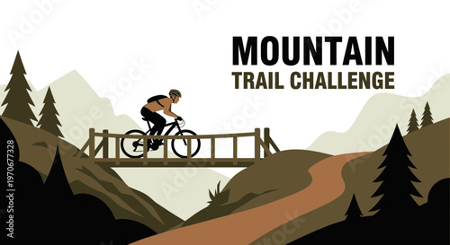 Mountain Bike Trail Challenge Graphic Depicting an Extreme Sport on Difficult Terrains and Trails