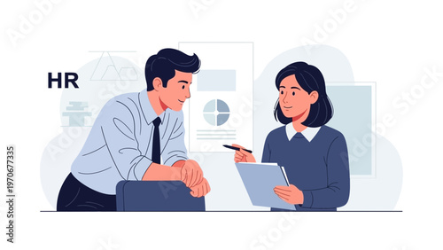 HR manager interviewing a candidate in a modern office, business meeting, recruitment concept