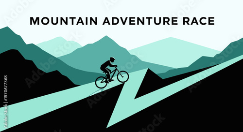 Mountain Bike Trail Ride Illustration Featuring Cyclist Riding Uphill in the Outdoors