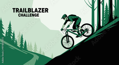 Mountain Bike Trailblazer Challenge Depicting A Cyclist Descending Steep Terrain