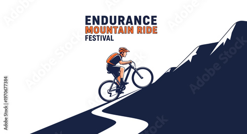 Mountain Biker Ascending A Steep Hill During An Endurance Festival Illustration