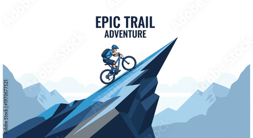 Mountain Biker Conquering Steep Peak Adventure Digital Art
